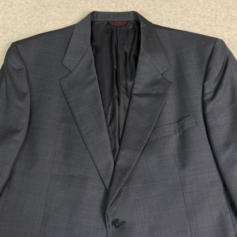 Hart Schaffner Marx Dillard's Mens 44R Blazer Pure New Wool Glen Plaid Charcoal - Picture 2 of 16